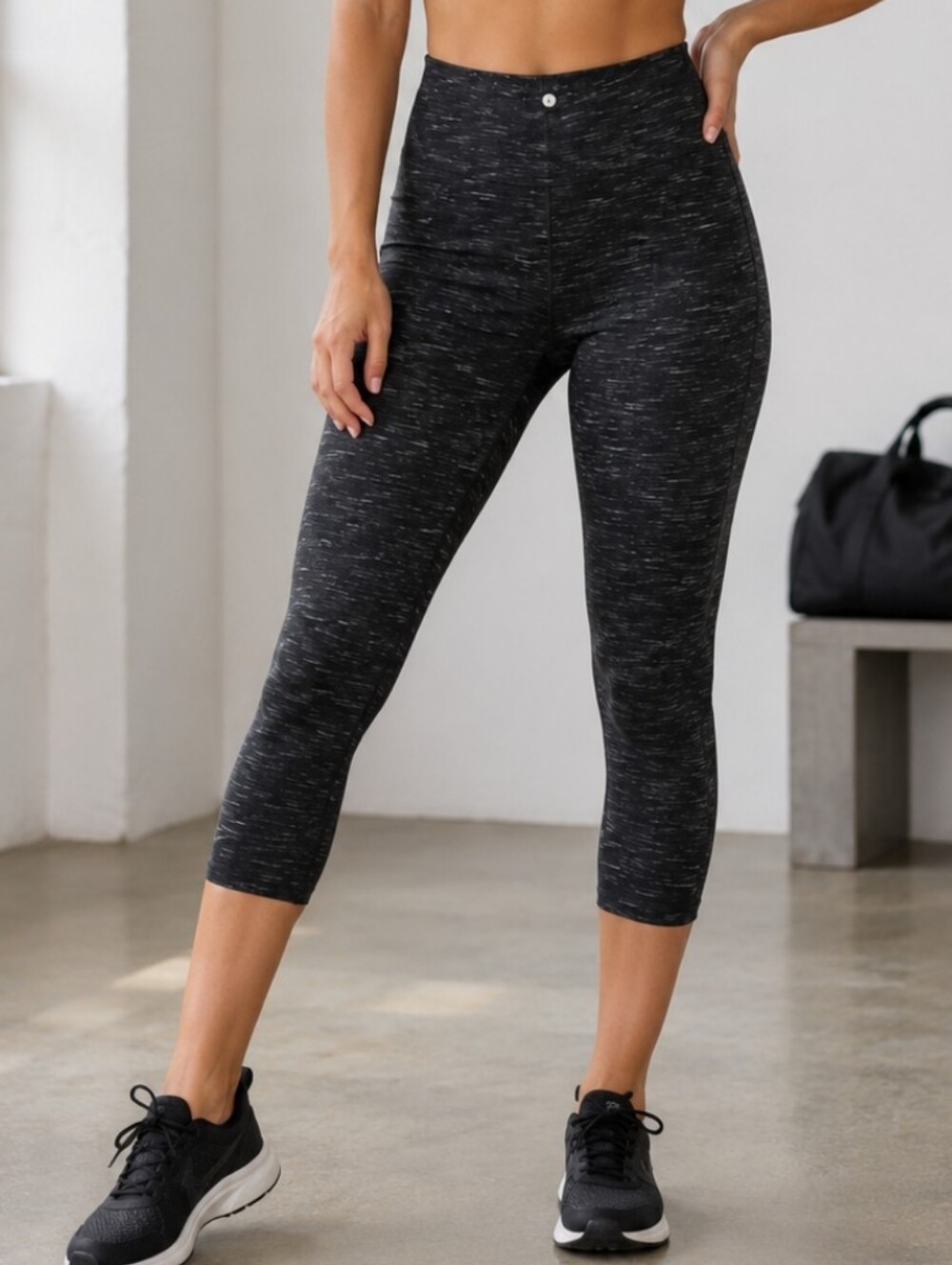 Avia Heather Gray Black Cropped Yoga Workout Leggings Sz Lg